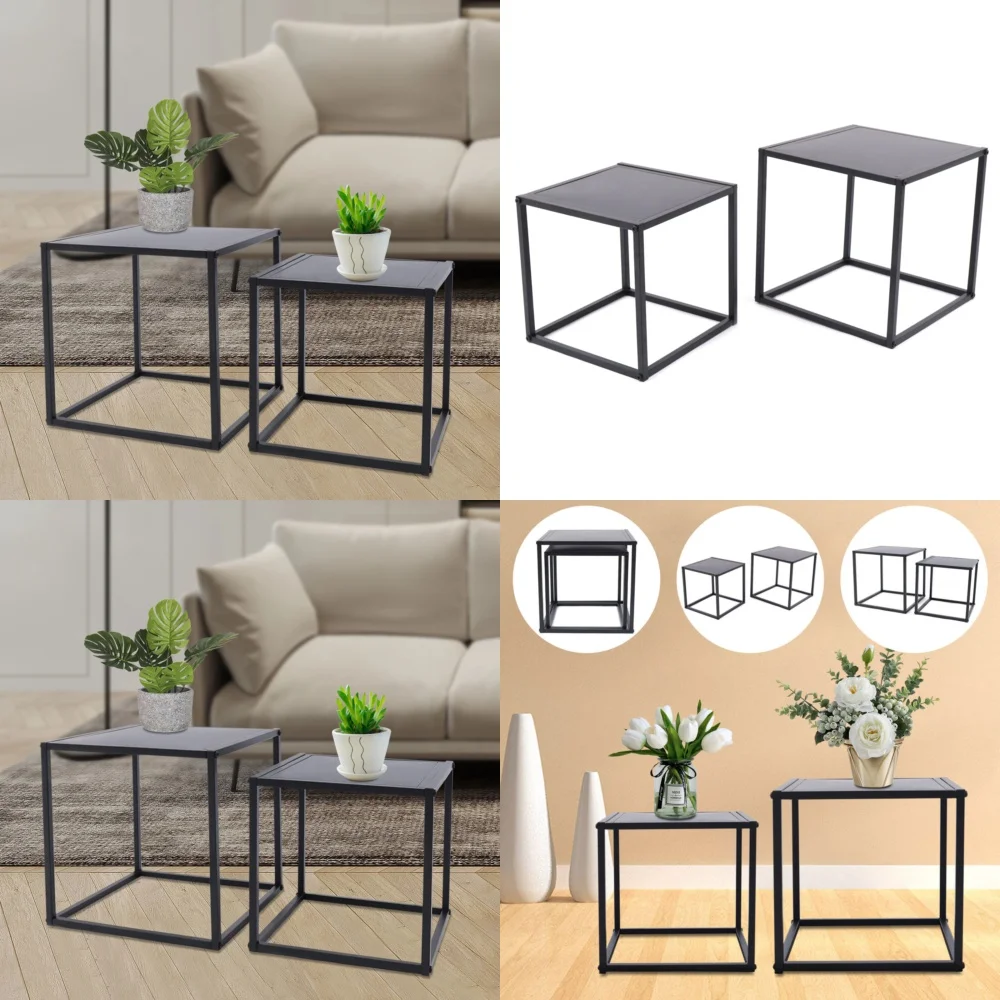 

Café TablesModern Square Metal Side Table Set 2 Matt Black for Living Room or Office Use
