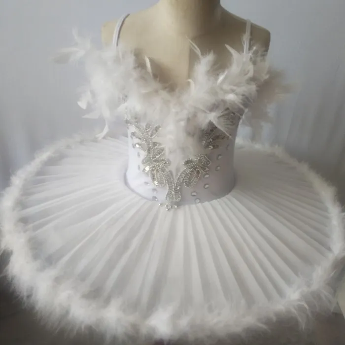 Tutu di balletto professionale di piume per ragazze bianco nero Swan Lake Costume di balletto vestito da Ballerina abbigliamento da spettacolo per bambini