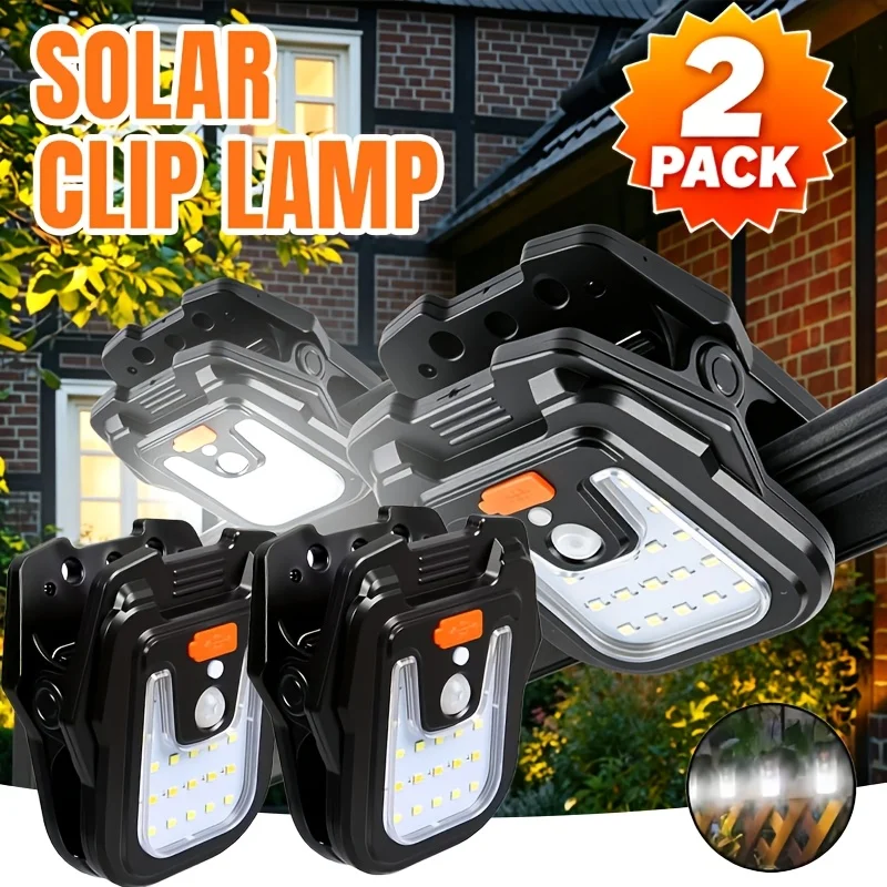 Rechargeable LED Solar Garden Lights With Clip 4 Light Mode IP65 Waterproof Sensor Lamp For Courtyard Garden Fence Wall Camping
