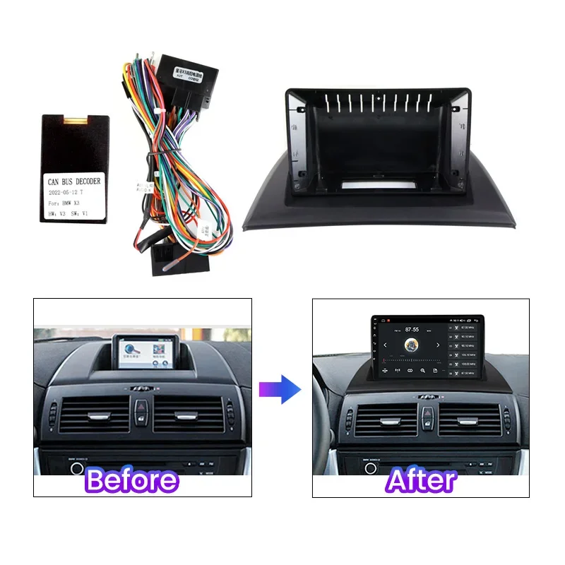 

9-дюймовая рамка для BMW X3 E83 2004-2012, Android автомагнитола, панель приборной панели, 2 DIN головное устройство, MP5 плеер, лицевая панель, адаптер