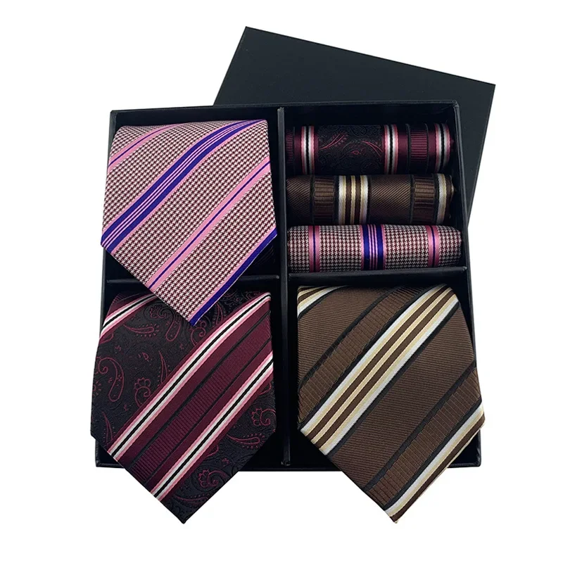 New Men's Gift Box Tie Fashion Business Stripe Tie Square Scarf Combination Set Luxury Gift Box