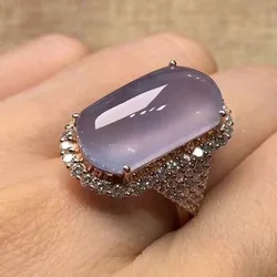 Large Oval Amethyst Gem Ring Rose Gold Color Wedding Ring For Women Micro-inlaid Zircon Ring Party Jewelry Engagement Ring