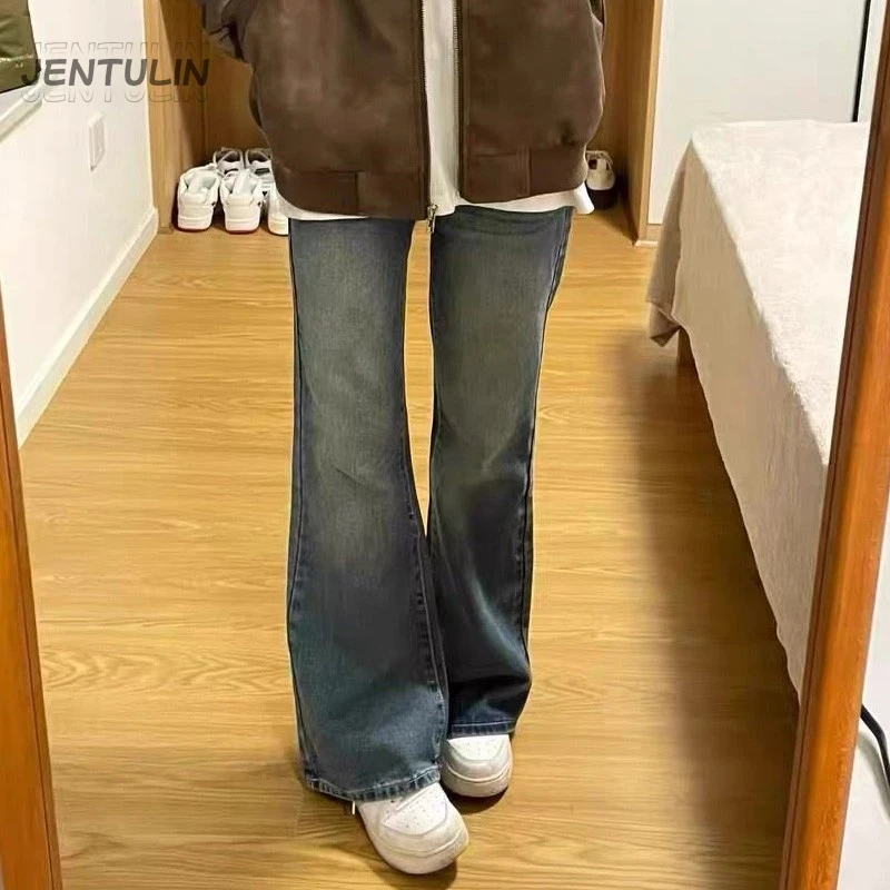 

Y2k Ladies Jeans Flare Trousers Leisure Slim Inspired Retro Autumn High Waist Bell Women's Pants Flared Jeans Niche Design Jeans