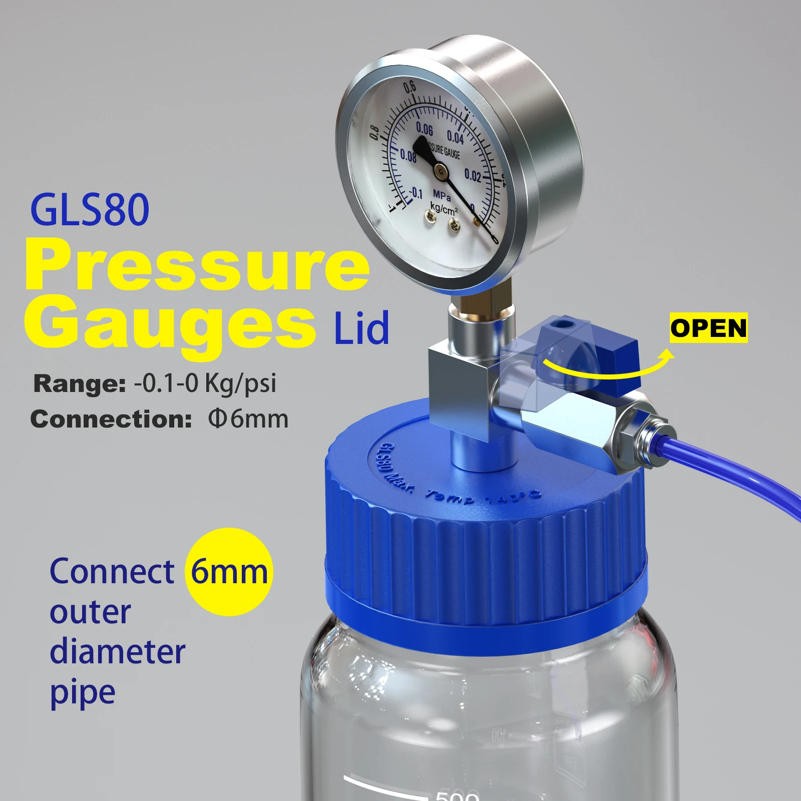 GL80 Screw Cap with Pressure Gauge, Quick Connect Air Hose Fitting and Adjustable Switch for Monitor Pressure, 1pcs