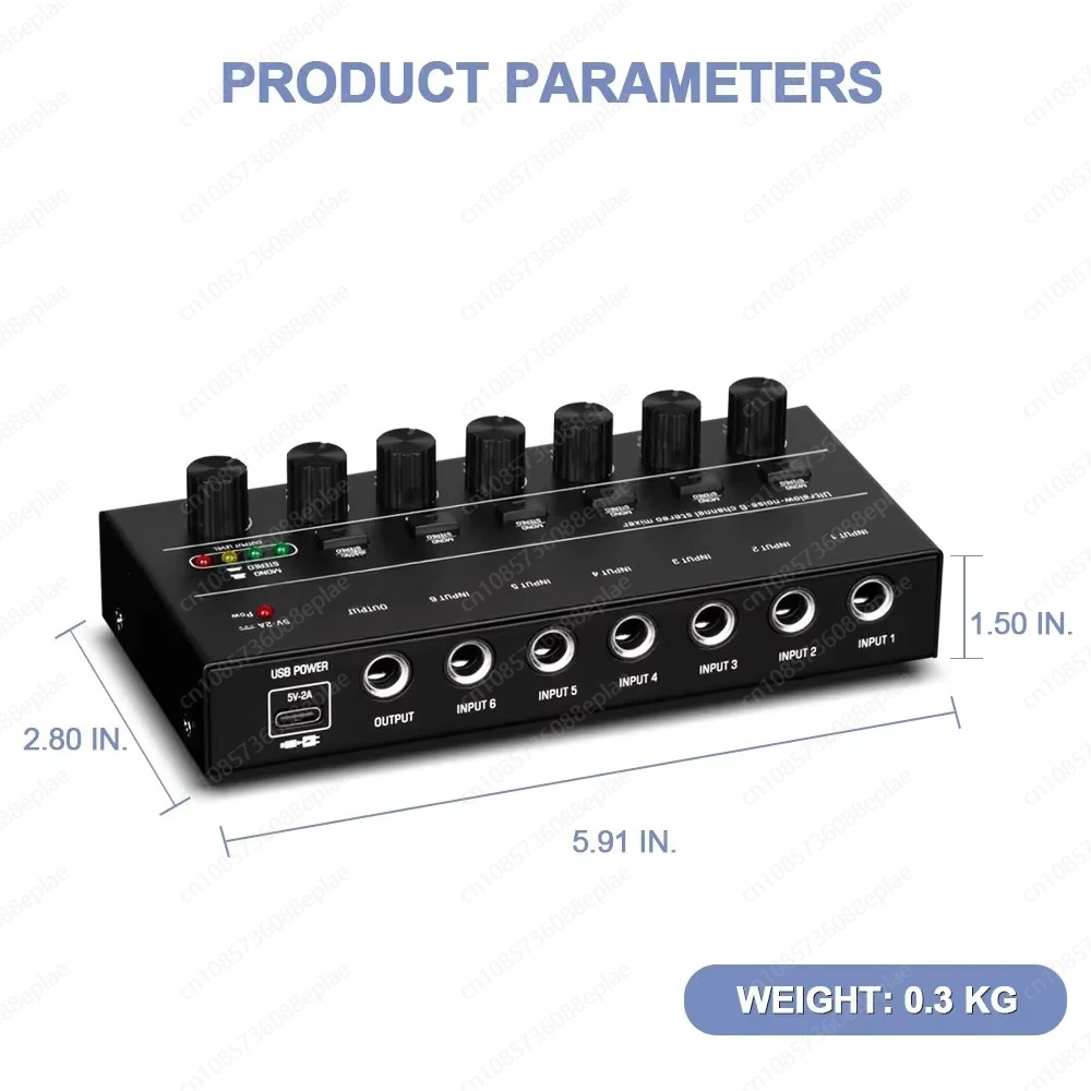 Compact 6-Ch Audio Mixer Console | Low-Noise Stereo/Mono Line Mixer for Streaming, Band Practice, Podcast