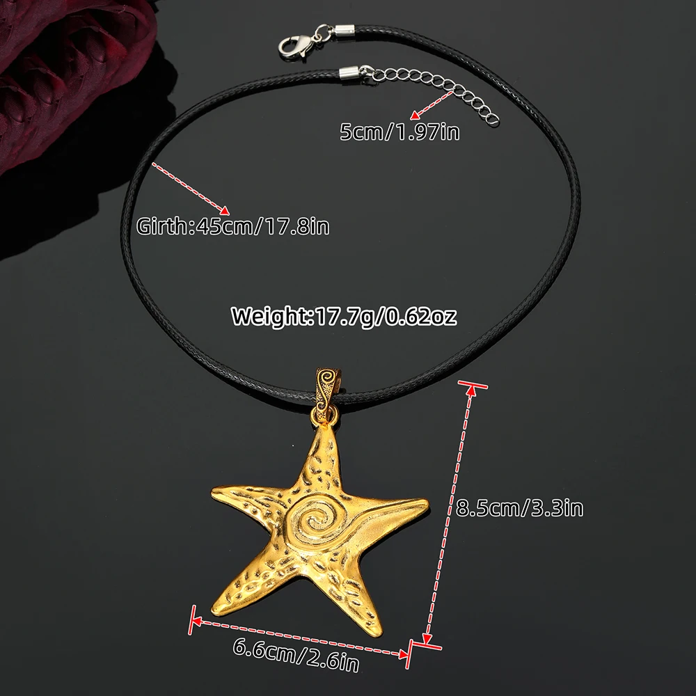 Bohemian Starfish Pendant Necklace, Black Rope Chain for Women and Men, Casual Dress up and Christmas Gifts, Neutral Jewelry, Simple Style image 5