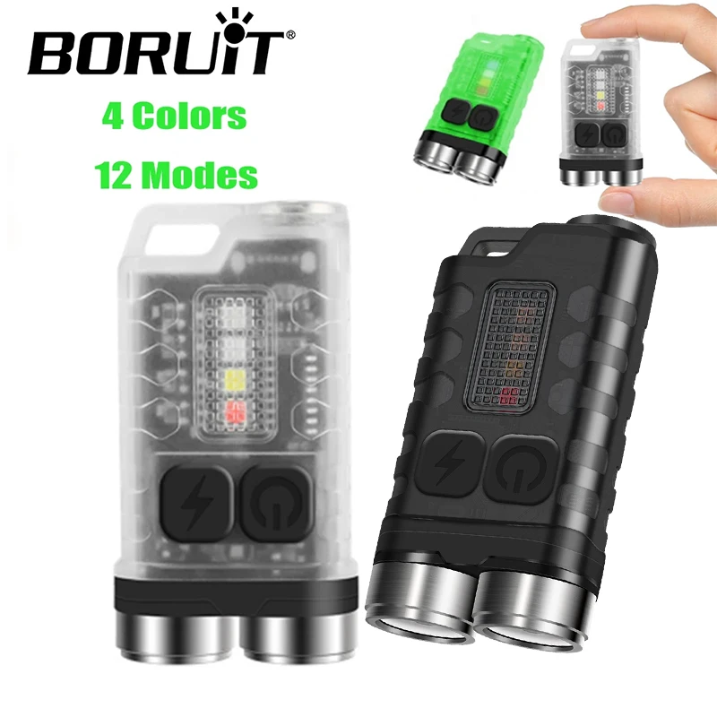 BORUiT V3 Mini LED Keychain Flashlight EDC Built-in Battery USB-C Rechargeable Torch Fishing Camping Lamp with Magnet UV Light