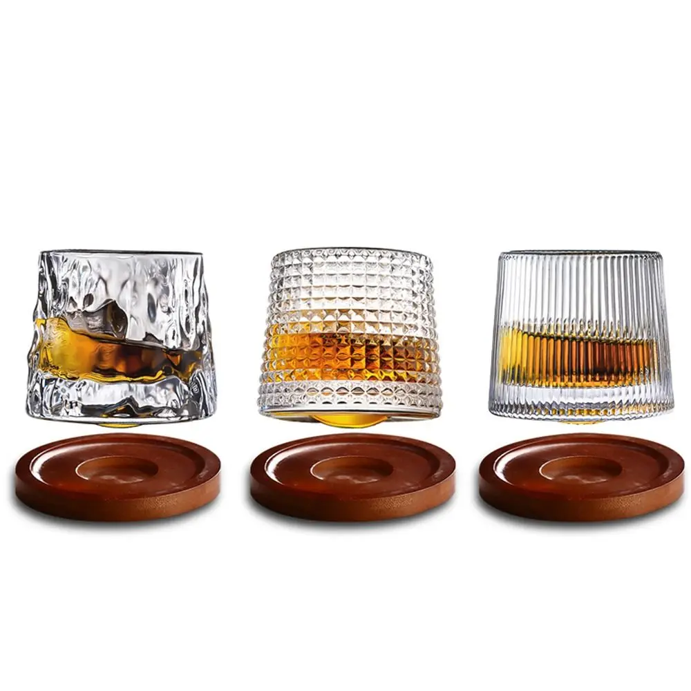 Whiskey Glasses Rotating Whisky Glass with Base 360 Rotate Degrees Crystal Rum Glass for Cocktail Party Drinking Glass