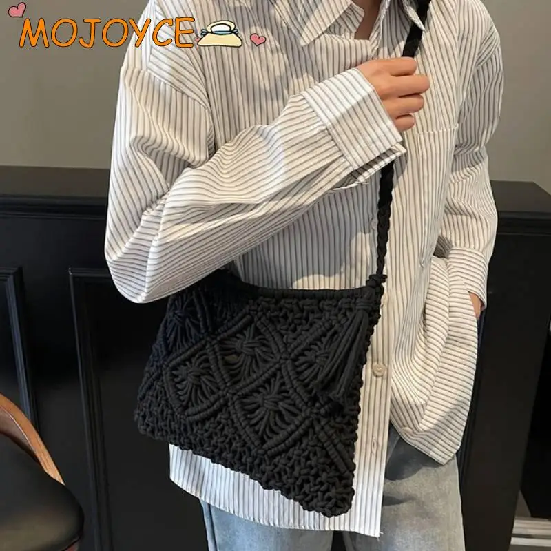 

Bohemia Woven Shoulder Bag Women Beach Crochet Crossbody Bags Casual Lightweight Handbags Versatile Zipper Vacation Pocket Pouch