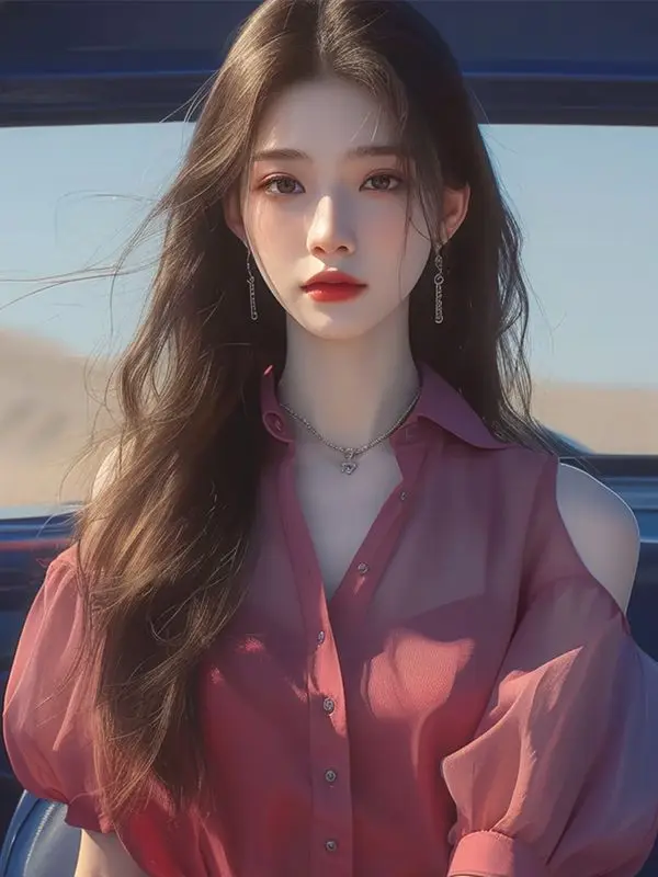 بلوزة شيفون نسائية صيفية فرنسية فريدة من نوعها باللون الأحمر بدون أكتاف