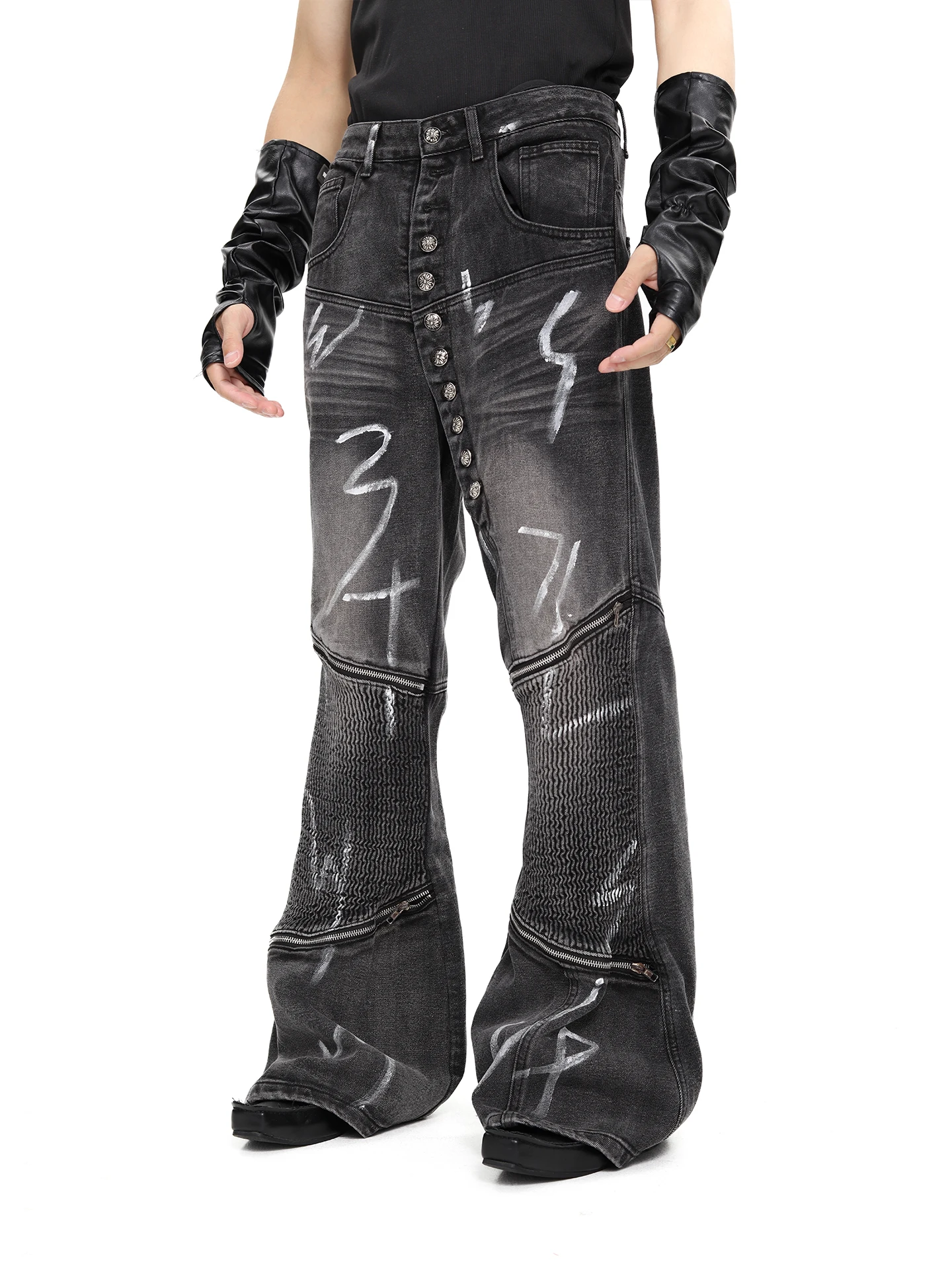 Men Women 2025 Autumn New High Street Flared Straight Long Denim Pants Fashion Graffiti Jeans Male Handsome Chic Denim Trousers