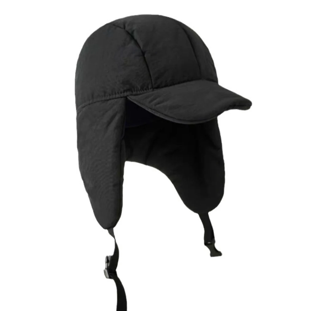 女性男性用耳当て付き帽子-秋冬-厚手パッド入り帽子-ユニセックス-無地ボンバーハット