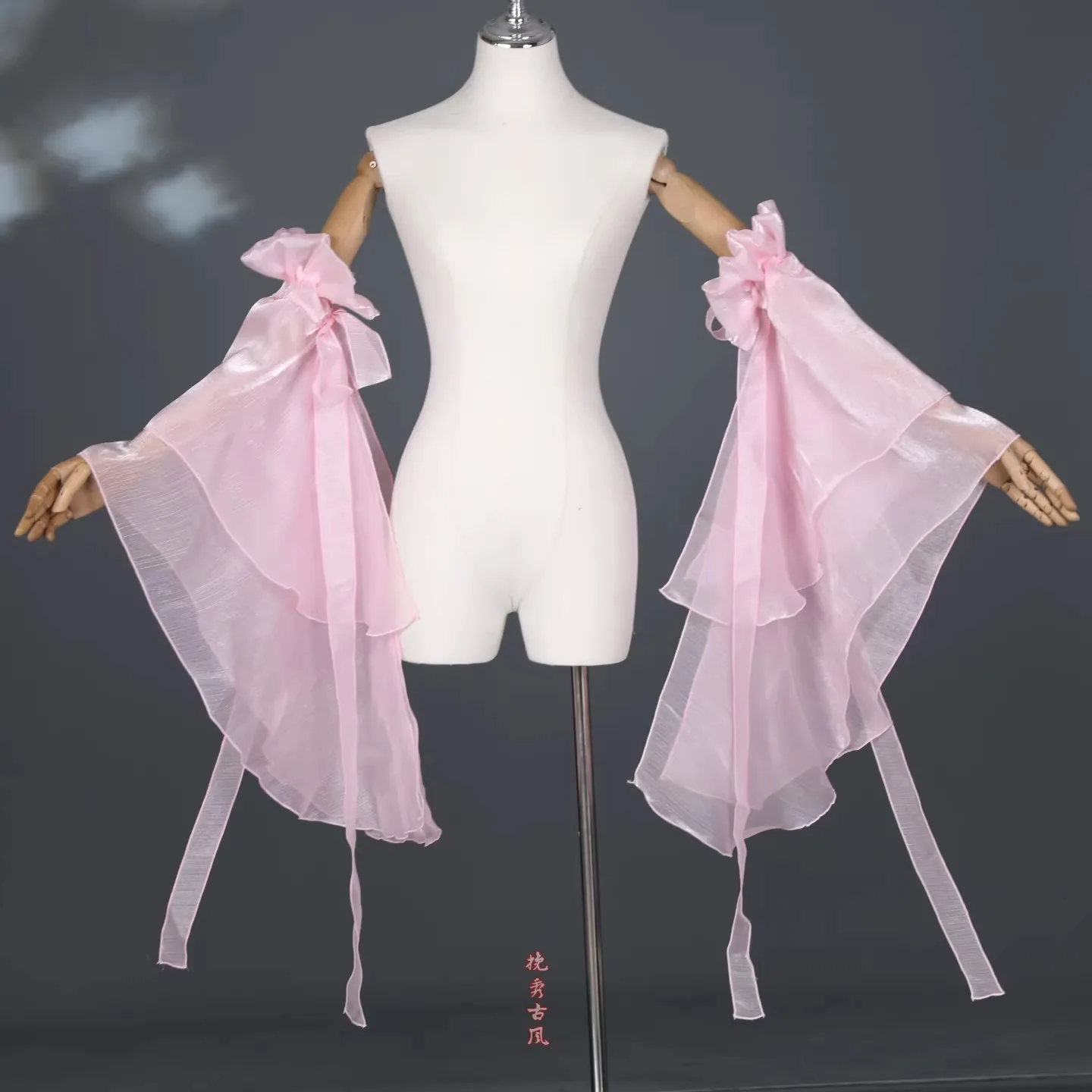Elegant Ancient Style Water Sleeves Double Layer Detachable Lace-Up Arm Sleeves for Hanfu & Dance Practice Accessories