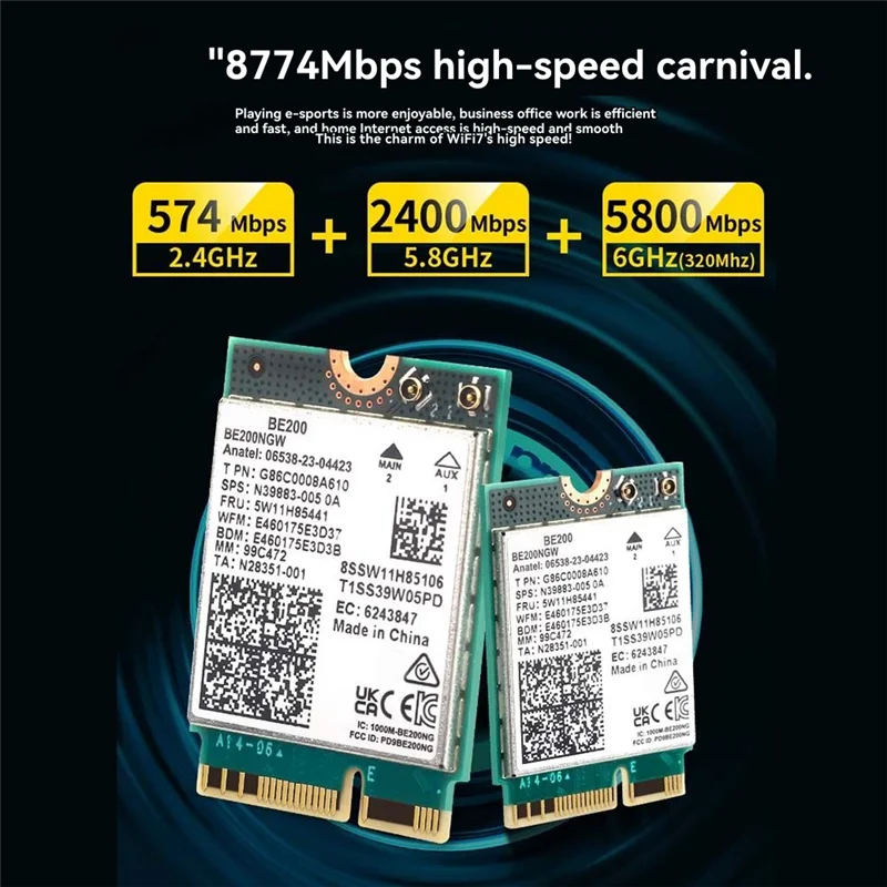 Превосходная карта Wi-Fi BE200 + встроенная антенна 2,4G/5Ghz 6Ghz Bluetooth 5,4 беспроводной сетевой адаптер 8774 Мбит/с для Win10/11