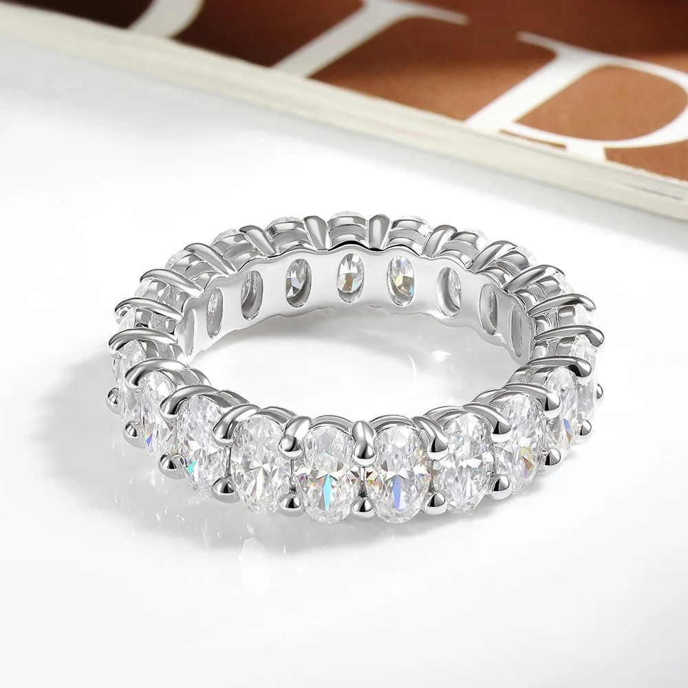 Serenity 3*5mm Oval Cut D Moissanite Rings for Women Gift S925 Sterling Silver Row Rings Plated 18K Eternity Anniversary Jewelry