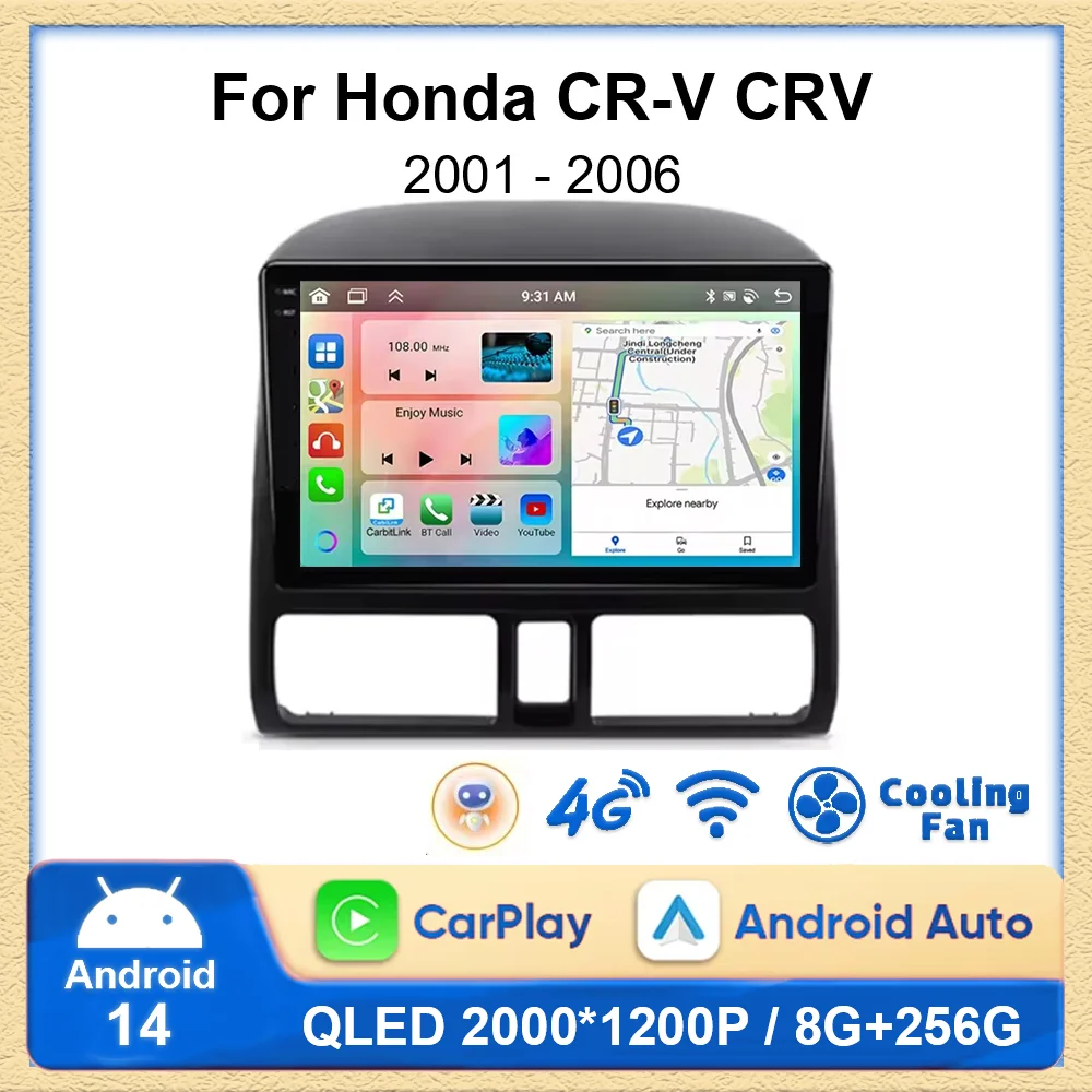 

Беспроводное автомобильное радио Carplay Android 14 для Honda CR-V CRV 2 2001 2002 2003-2006 Мультимедийное GPS-авторадио 4G WIFI DSP GPS