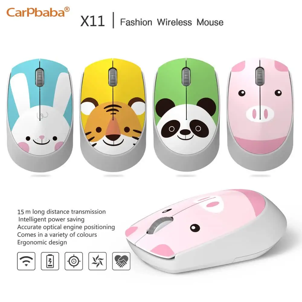 X11 Wireless Mini Cartoon Tiger Mouse For Women Cute Printing Lightweight Portable Computer Mouse Water Transfer Technology Gift