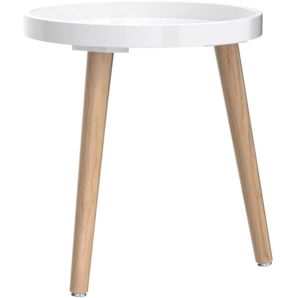 2개 세트 원형 사이드 테이블, 화이트 트레이 나이트스탠드 커피 엔드 테이블 (거실, 침실, 작은 공간용), 간편 조립 침대 옆 테이블