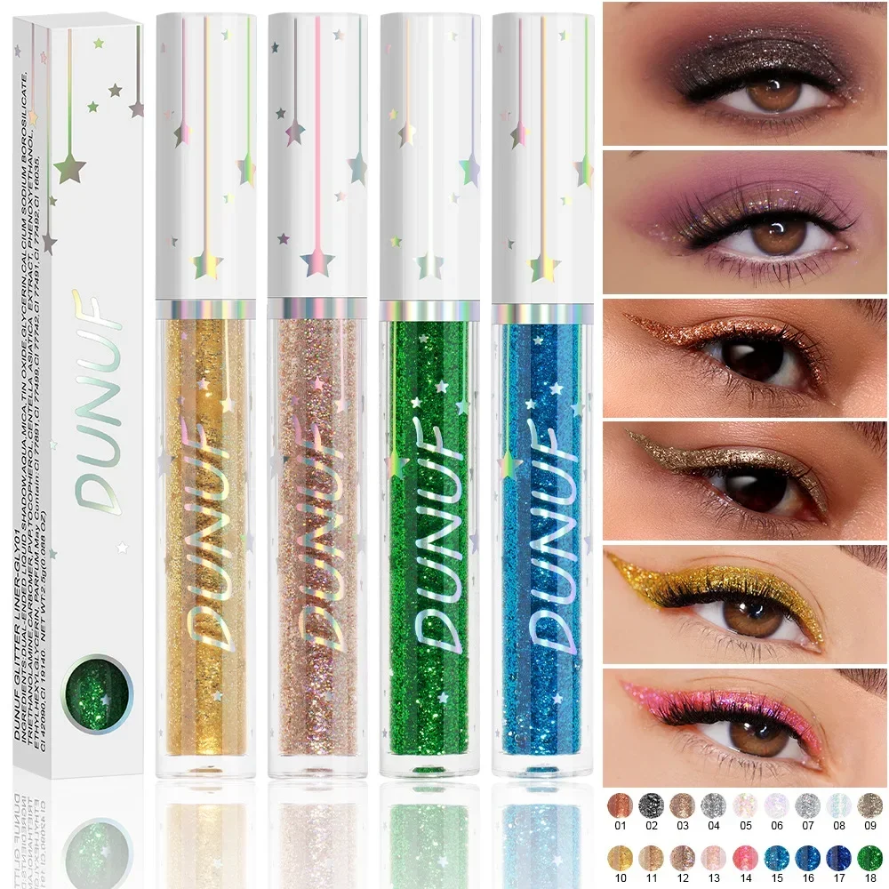 DUNUF White Gold Glitter Eyeshadow for Easy To Wear Waterproof Liquid Sequin Eyeliner Pen Beauty Eye Liner Makeup Tools