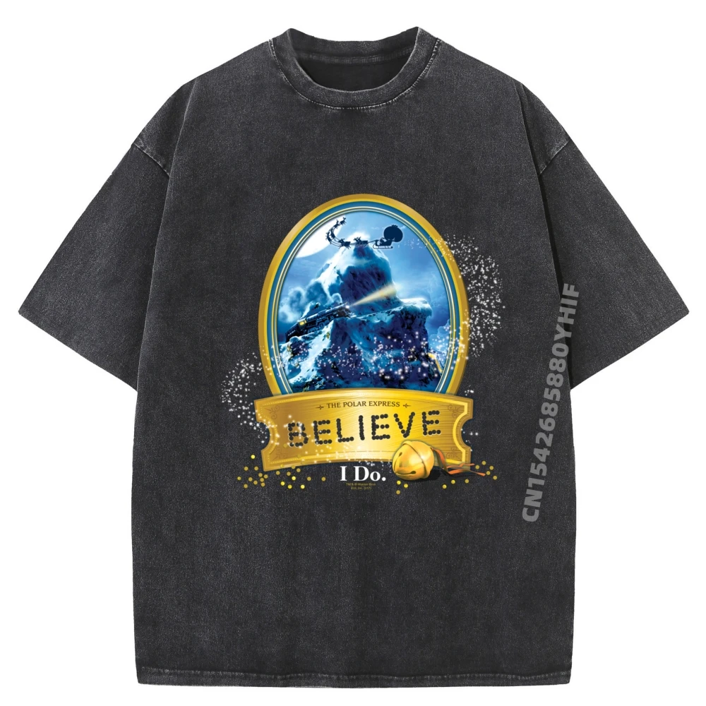 

Polar Express True Believer Longsleeve T Plus Size Men Clothing Graphic T-Shirt Mens Washed Tee Shirt Korean Style