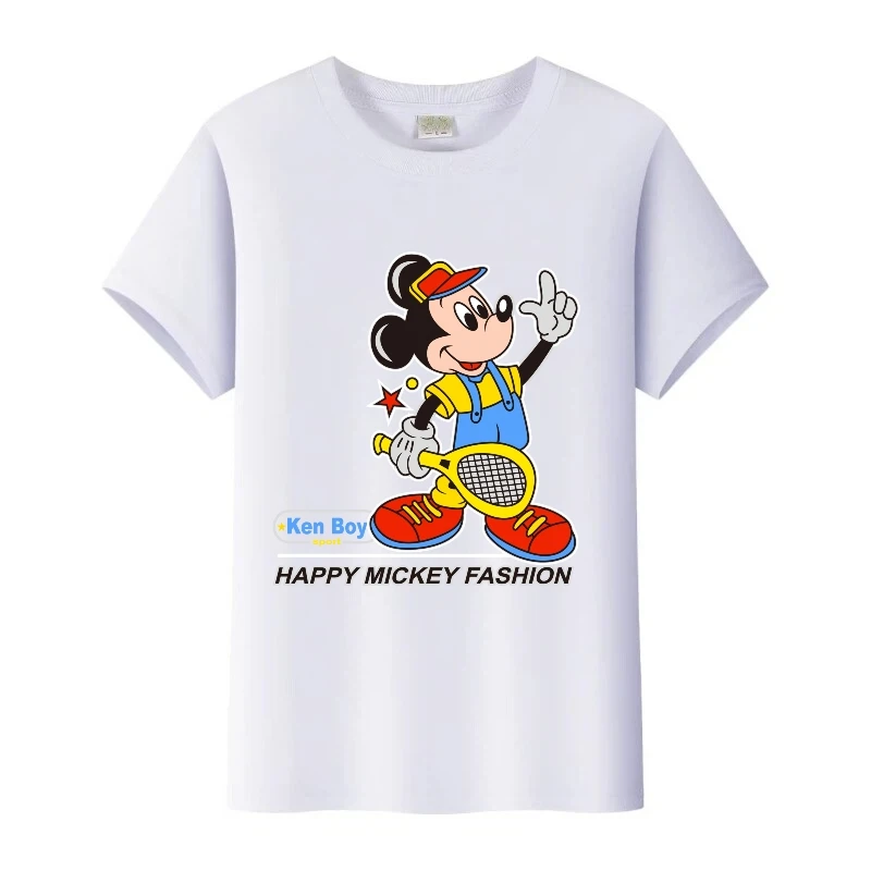 

Спортивная одежда с изображением Микки Мауса Диснея, семейные топы с круглым вырезом, свободные футболки, мужские блузки большого размера, женская футболка, детская белая футболка