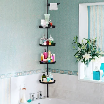 Corner Shower Caddy with Tension Pole 4-Tier Adjustable Shelves Bathroom Storage Organizer with Rubber Pad,101.6 - 122 Inch H 1