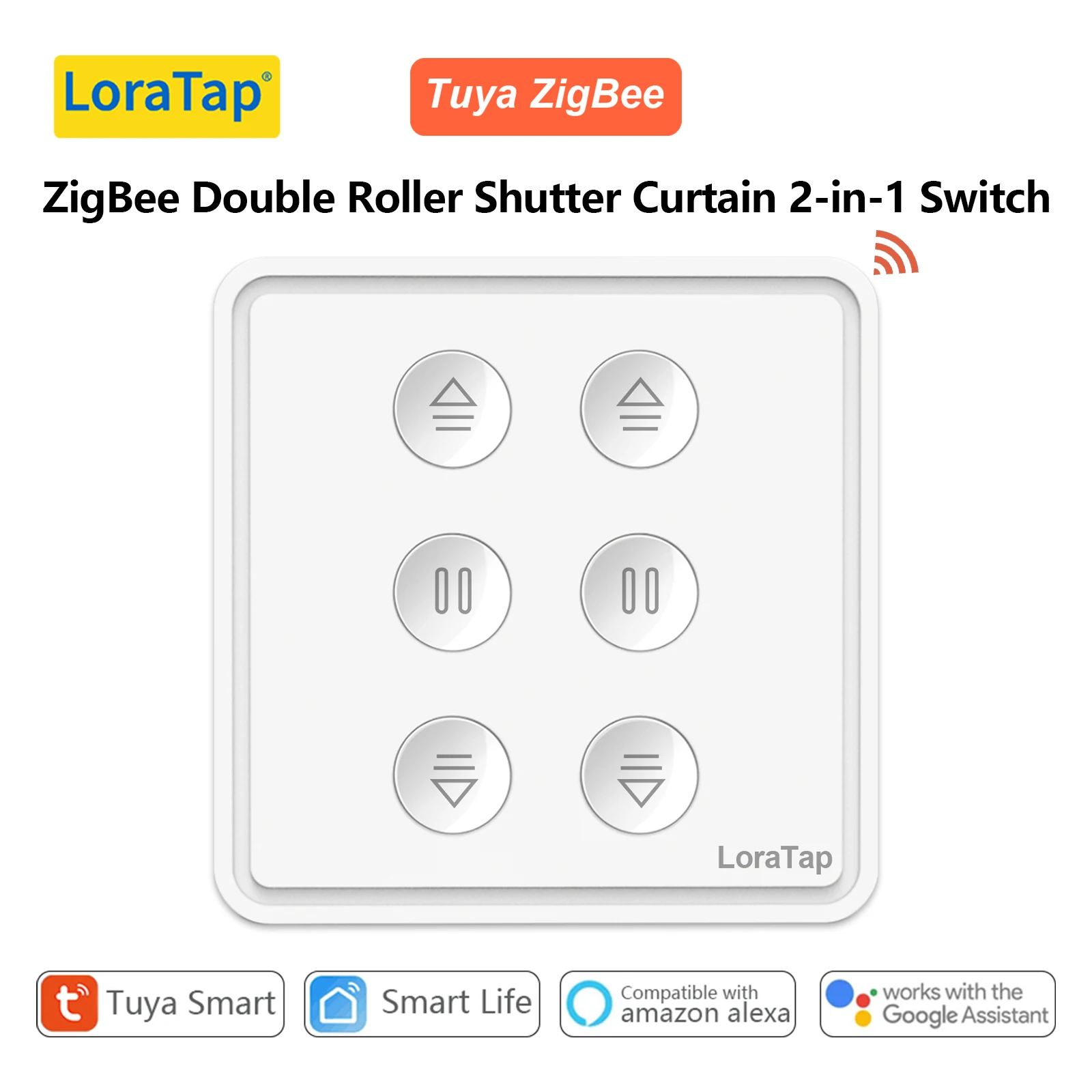 LoraTap Tuya Smart Life ZigBee 3.0 Double Curtain Switch 2-in-1 Percentage Control Work with Google Assistant Alexa