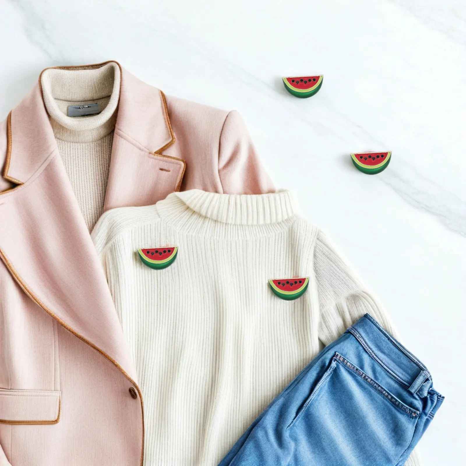 15Pcs Watermelon Brooch Polished Zinc Alloy Cartoon Fruit Pin Sweater Collar Clip Lapel Pin for Party School Work Accessories