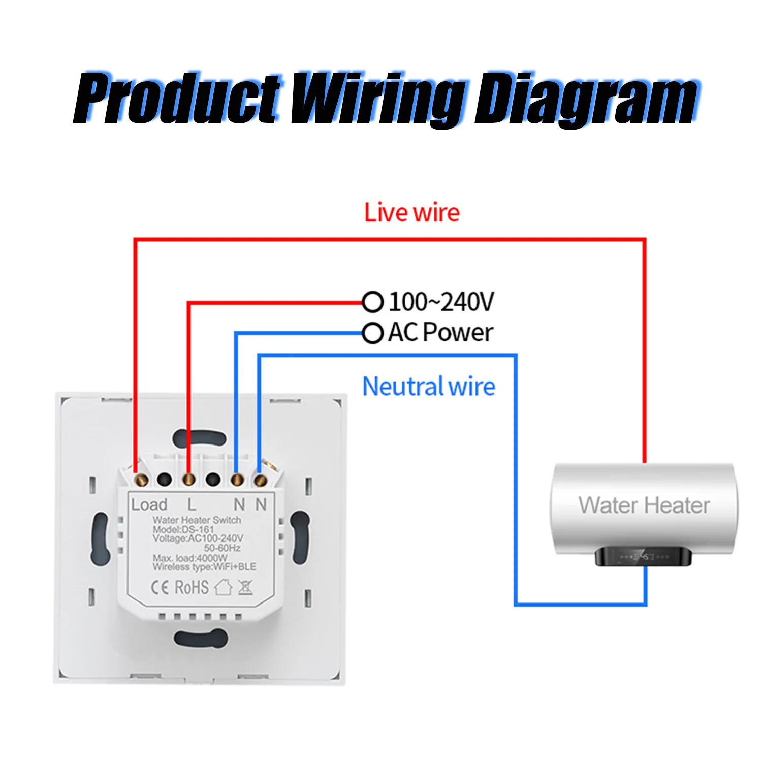 Calentador de agua inteligente con WiFi y Control remoto, interruptor inalámbrico de doble control táctil, temporizador de programación de la UE de 20A, funciona con Google, Alexa y Homekit