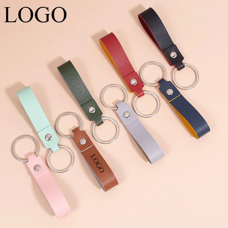 

Customized LOGO PU Leather Keychain Blank Metal Car Key Chain Ring for Men and Women Laser Engrave Personalized Keyring Gift