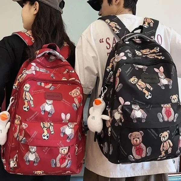 

2024 new college high school student schoolbag bear print backpack junior high school student elementary school student backpack