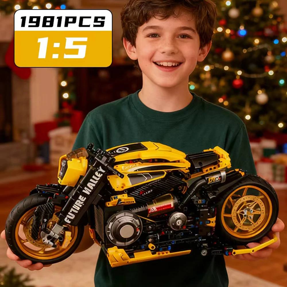 

1981 PCS 1:5 Scale Technic Motorcycle Building Blocks Adult Kids Assembly Motorbike Model Desk Decoration Construction Toy Gift