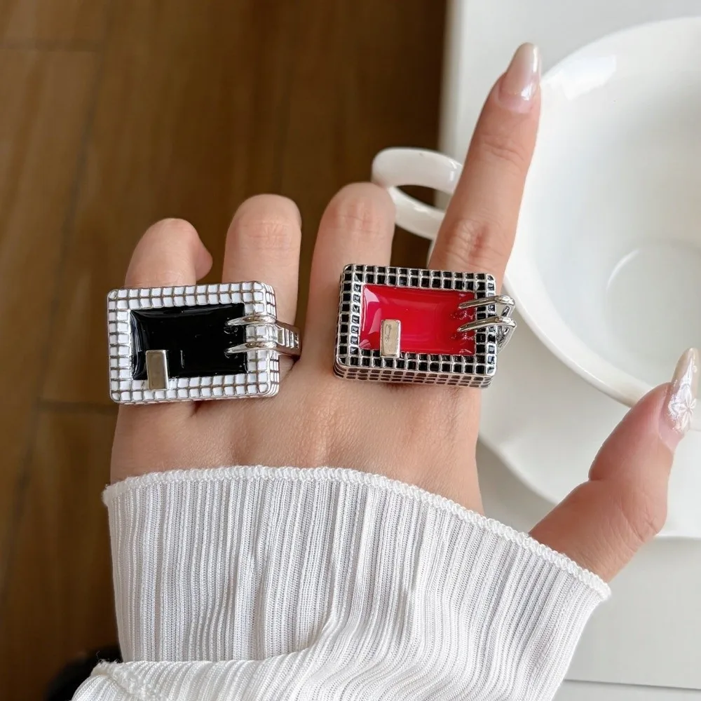 New Color Checkered Swimming Pool Ring Sweet Style Ins Style Exaggerated Ring Mini Cool Design Wide Version Ring American Style