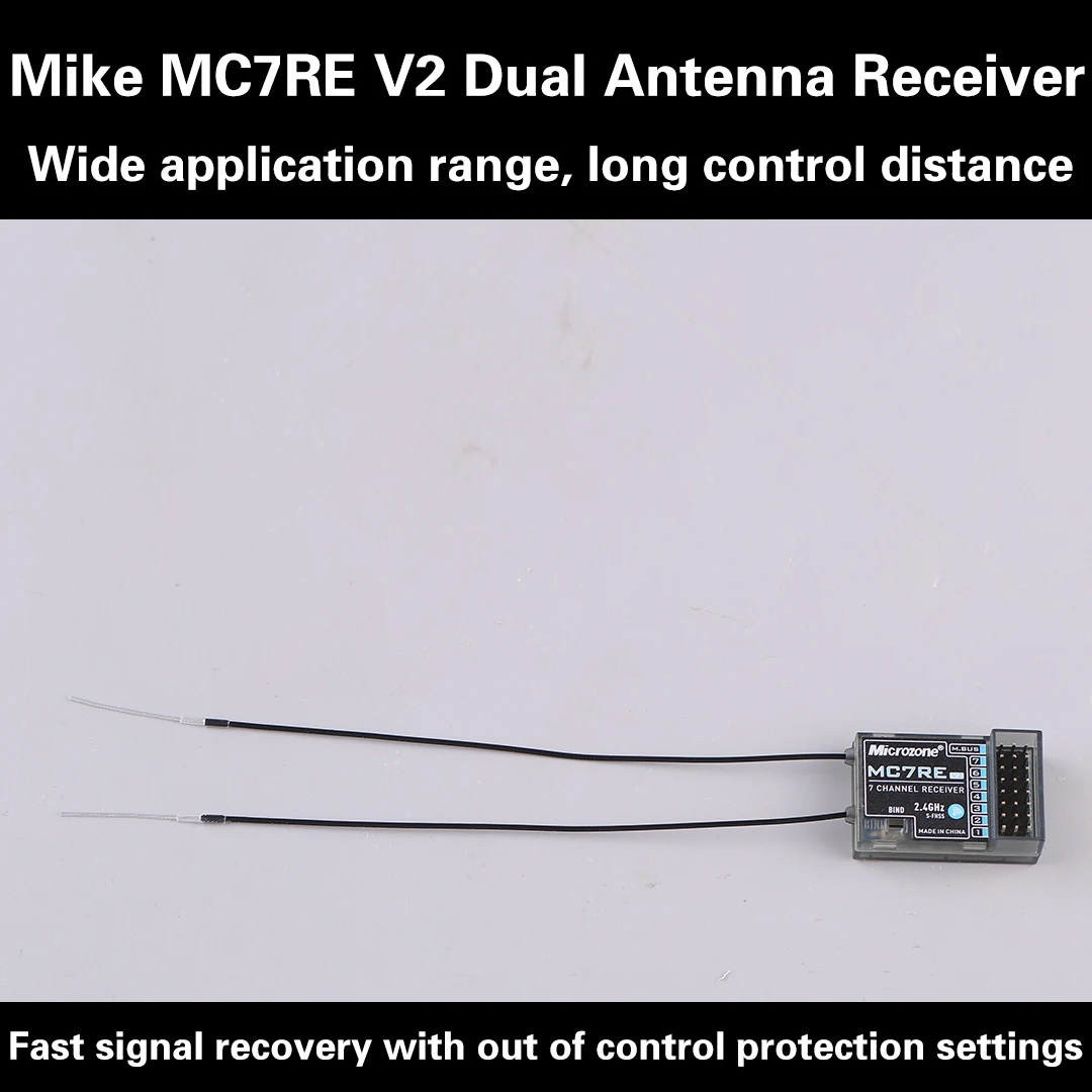 Microzone MC7RE V2 7-Channel Receiver with MC6CMini Remote Control for Fixed Wing Aircraft Vehicle And Vessel Model