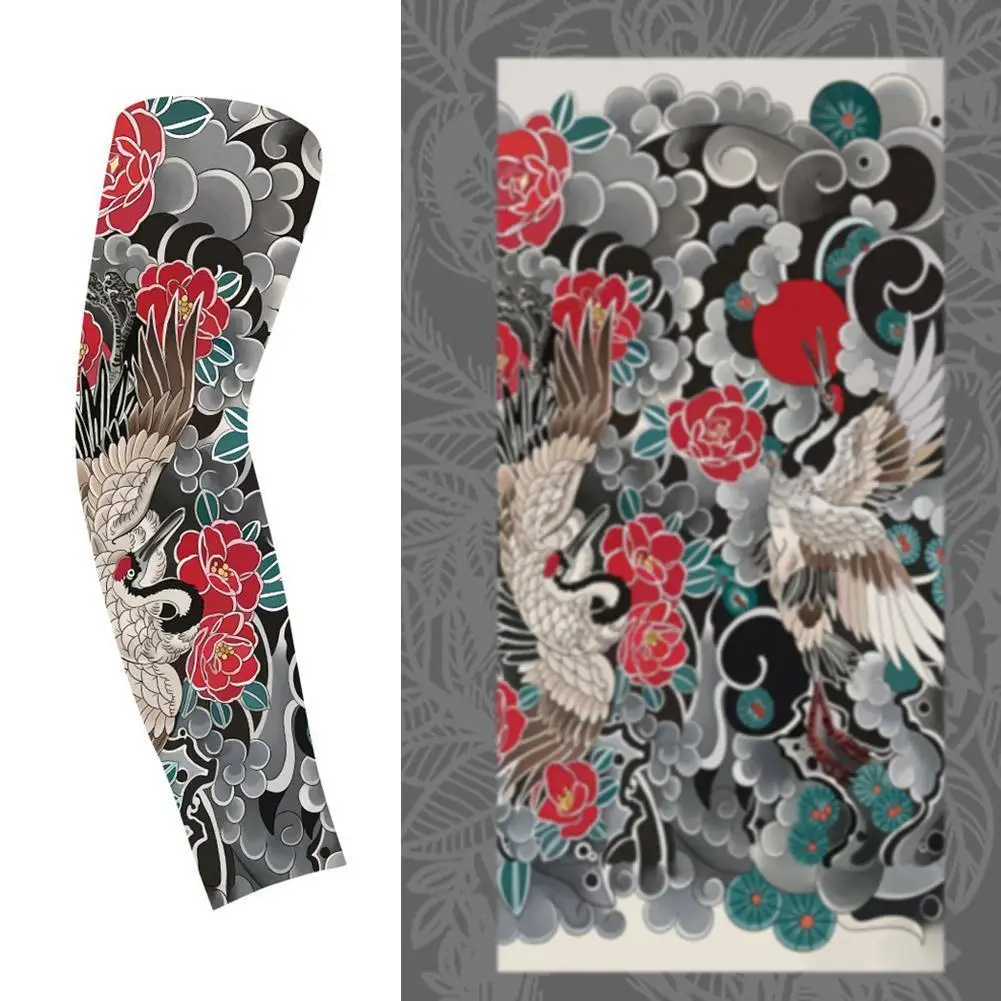 1PC Ultra-Thin Cooling Sve Covers Sun Protection Floral Arm Tattoo Design for Cycling And Summer Heat Relief Men's Arm Protector