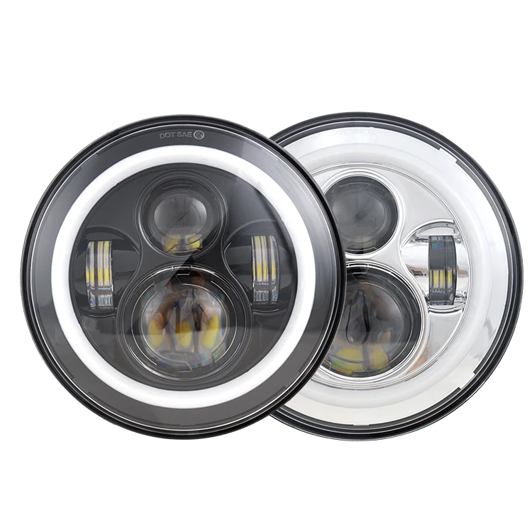 

Hot Seller 7 inch round Angle Eyes halo head lamp Waterproof IP67 Headlight with drl and turning singal light for jeep wrangler