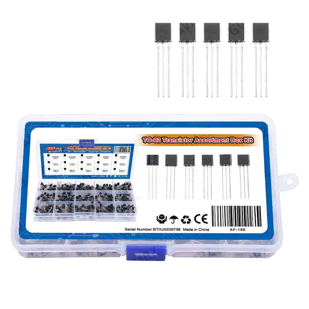 600PCS  2N2222 2N3904 15Value x 40Pcs Transistor TO-92 Assortment Box Kit Transistors 2N3906 C945 S8050 Direct-plug triode box
