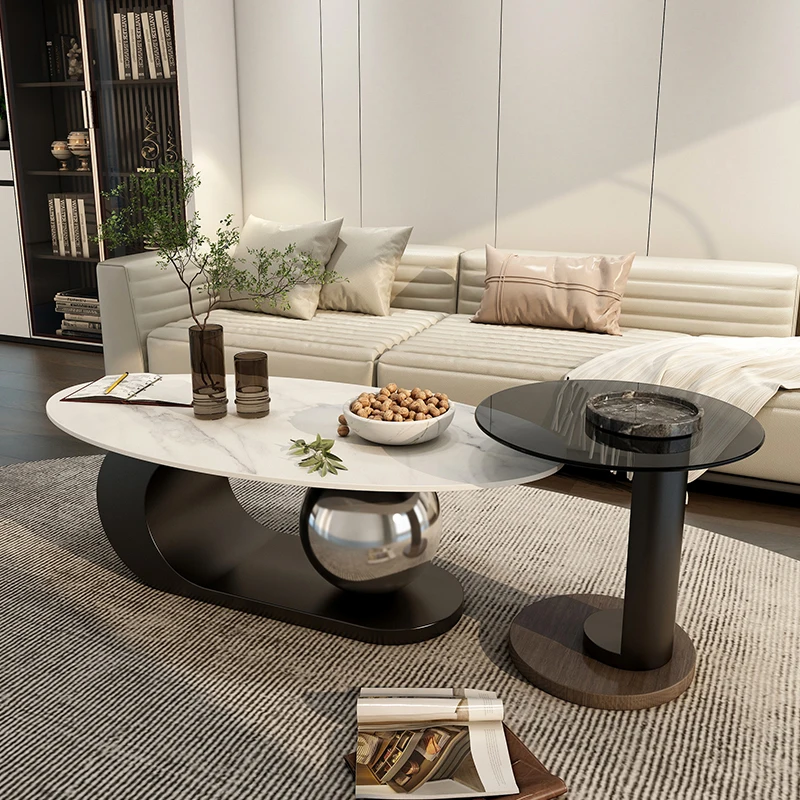 Modern Design Italy Oval Coffee Table Marble Top Sofa Center Luxury Salon Coffee Table Living Room Dining Mesa Nordic Furniture