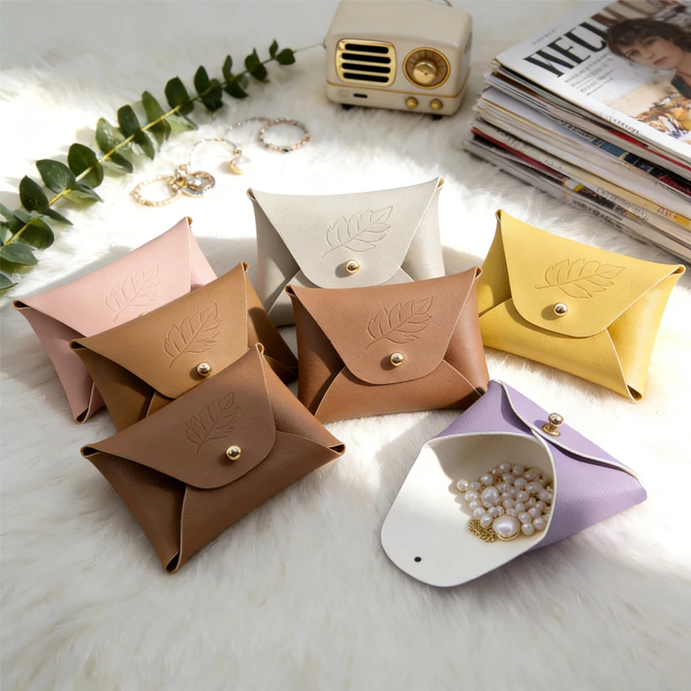 

50/100Pcs Custom Logo Small 7x5cm Envelope Blue Leather Necklace Earring Jewelry Packaging Pouch Bag Premium PU Gift Rivets Bags