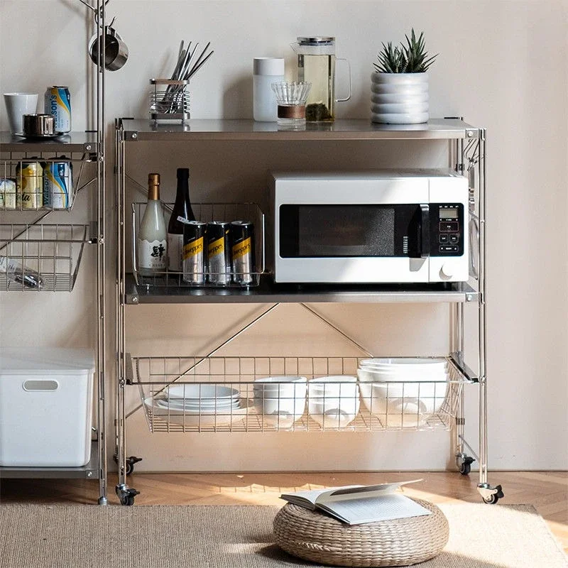 Stainless steel kitchen rack, microwave oven, multi-functional storage rack