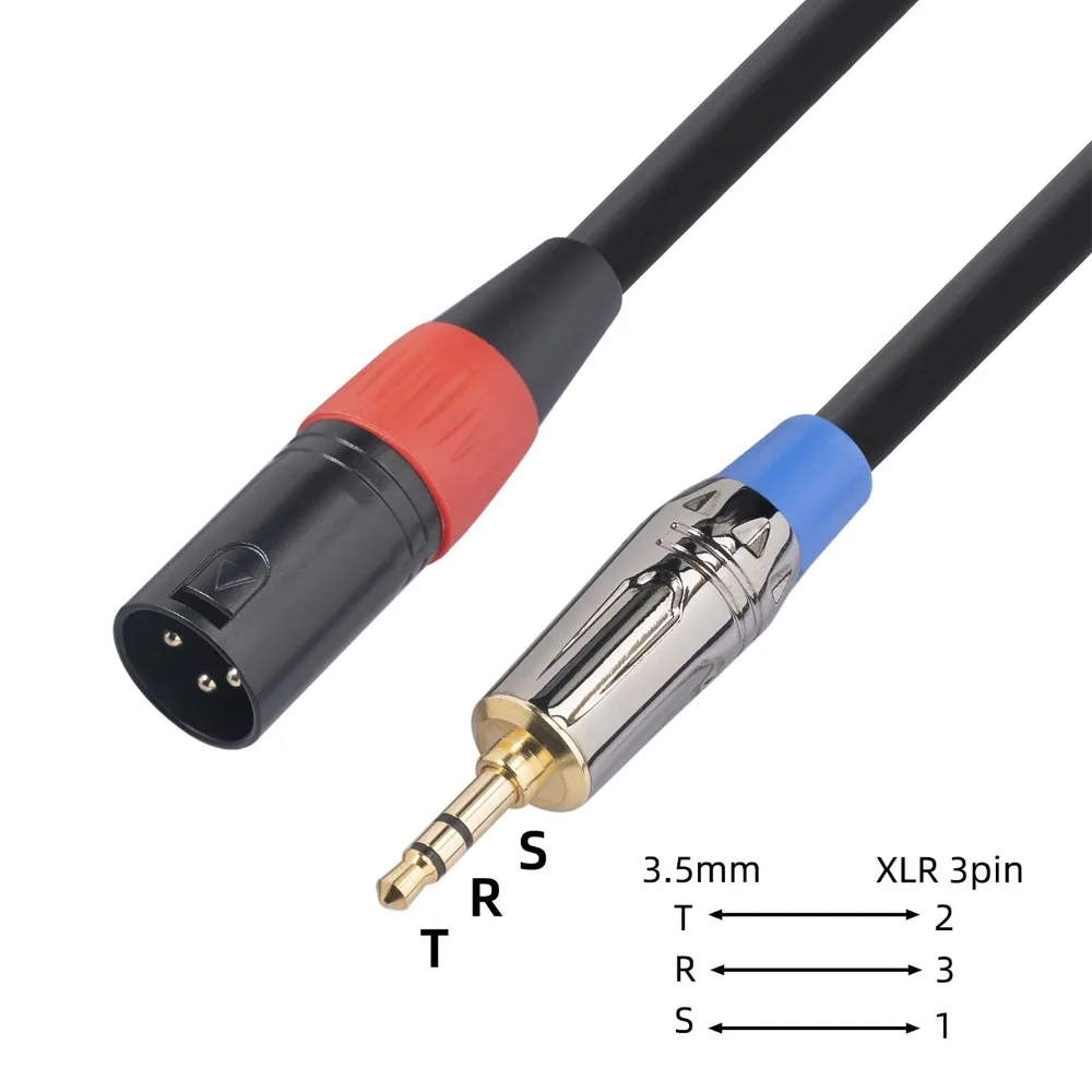 Male to Male 3PIN XLR Male to 3.5mm Cable Noise Reduction 11.8in 3.5mm TRS to XLR Cable Lossless Microphone Balanced Cord