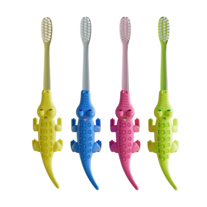 4pcs Kids Soft Bristle Toothbrush Cute Cartoon Crocodile Design Children Oral Care Toothbrush Animal Shape Kids Hygiene Tool