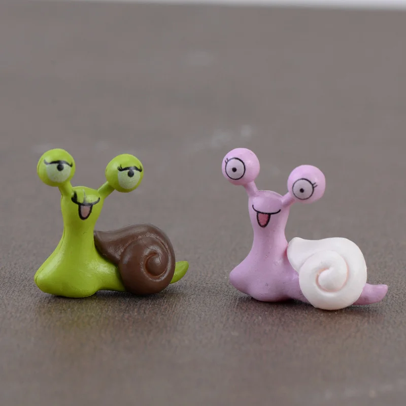 2pcs Snail Couple Miniature Figurine Lover Animal Snails Figures Green Pink Ddecorative Mini Fairy Garden Statue Moss Ornaments