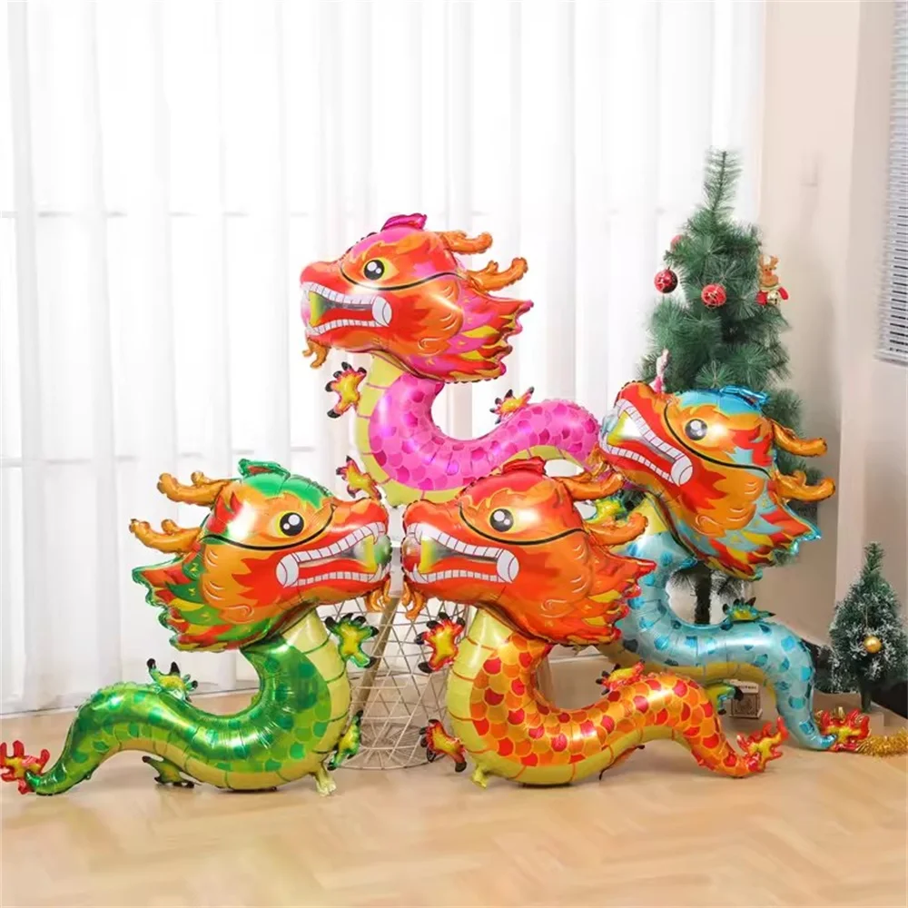 

4Pcs 3D Dragon Balloons Cartoon Cute Aluminum Foil Dragon Balloons Reusable Inflatable Balloon Chinese New Year Home Party Decor