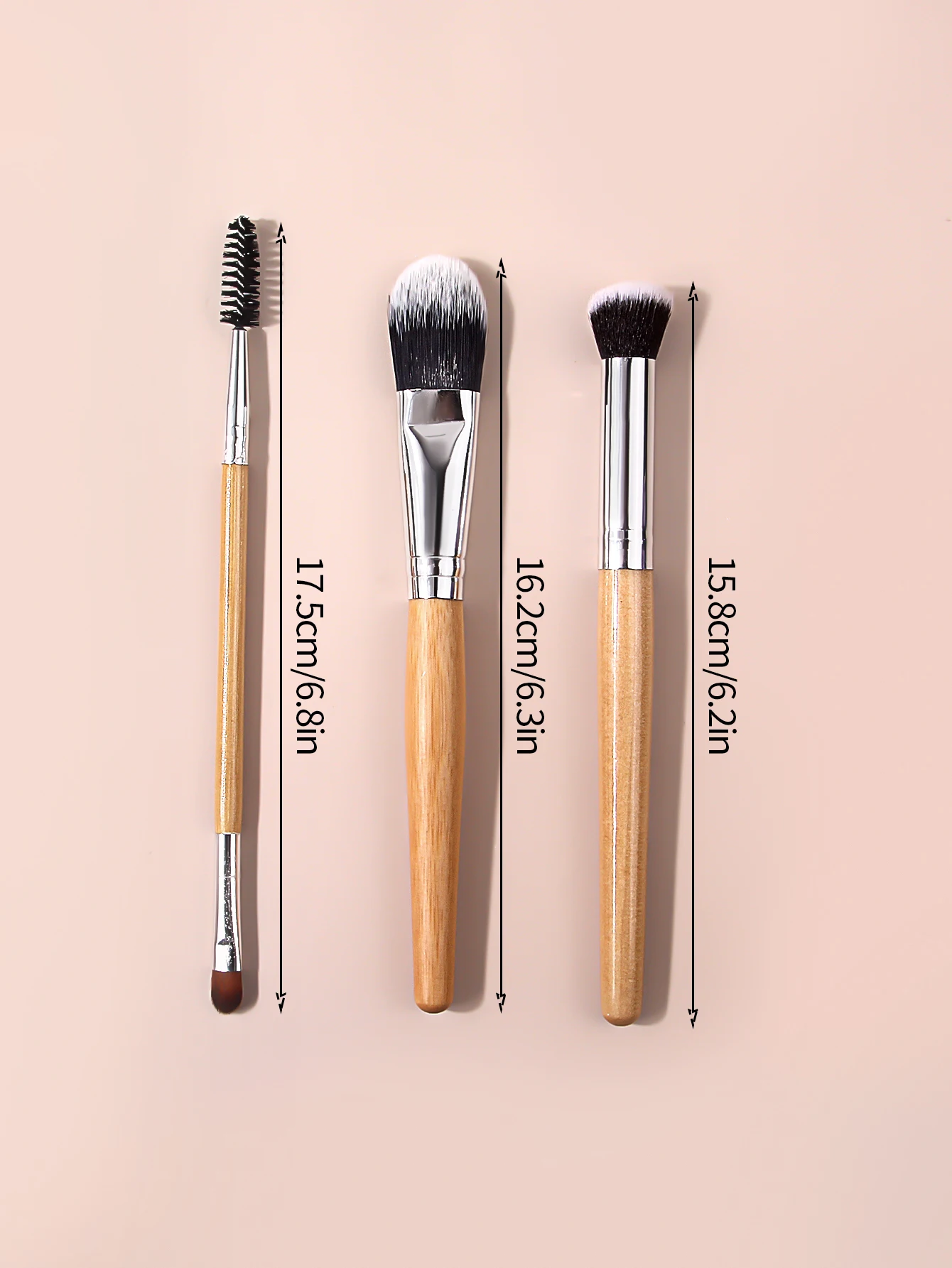 초보자용 나무 손잡이 더블 헤드 마스카라 브러시, 아이섀도우 브러시, 파운데이션 브러시, 다기능 메이크업 브러시 도구, 3 개