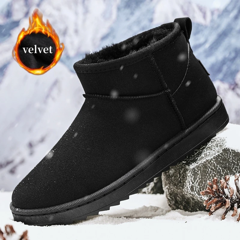 

Зимние мужские зимние ботинки на меху, трендовые черные уличные теплые плюшевые ботинки, мужские удобные замшевые ботильоны из кожи, мужские хлопковые ботинки