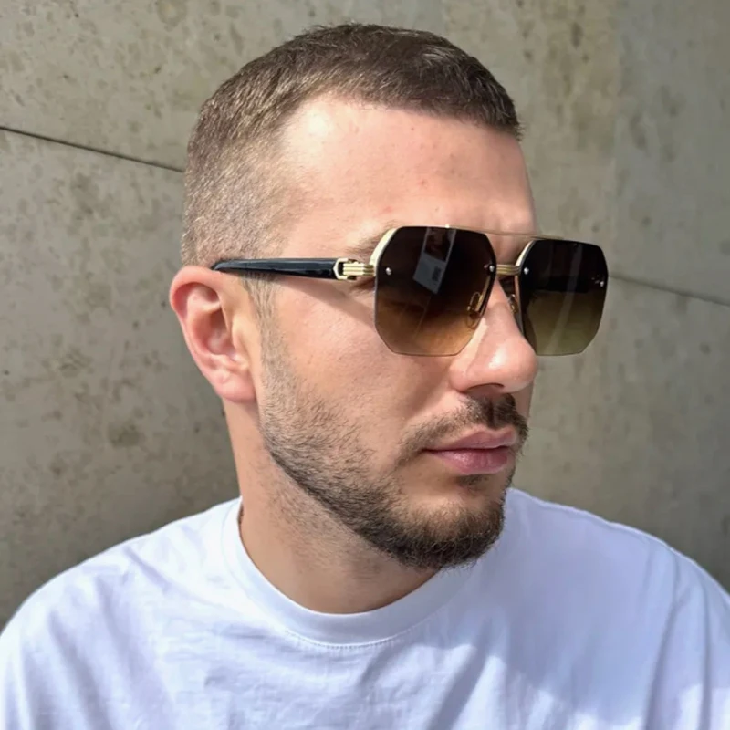 Car Sun Glasses 3pcs Men Polygon Half-Frame Sunglasses Metal Frame Large Square Glasses Female Male Gradient Traveling Eyewear