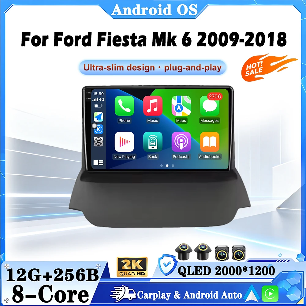 For Ford Fiesta Mk 6 2009-2018 Android 16 Car Radio Video Multimedia Carplay Navigation GPS Stereo Player