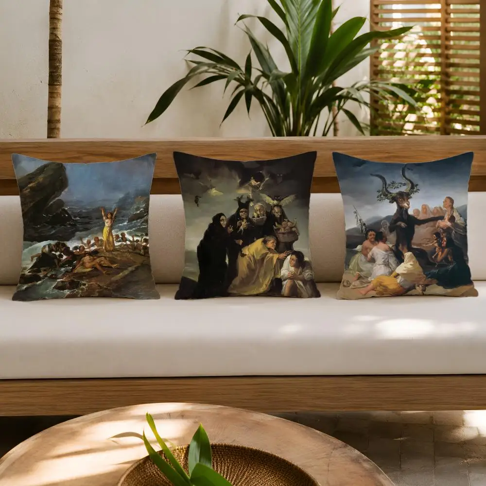 F-Francisco Goya Art Cushion Cover Wrinkle-Resistant Short Plush Pillow Covers Breathable Machine-Washable