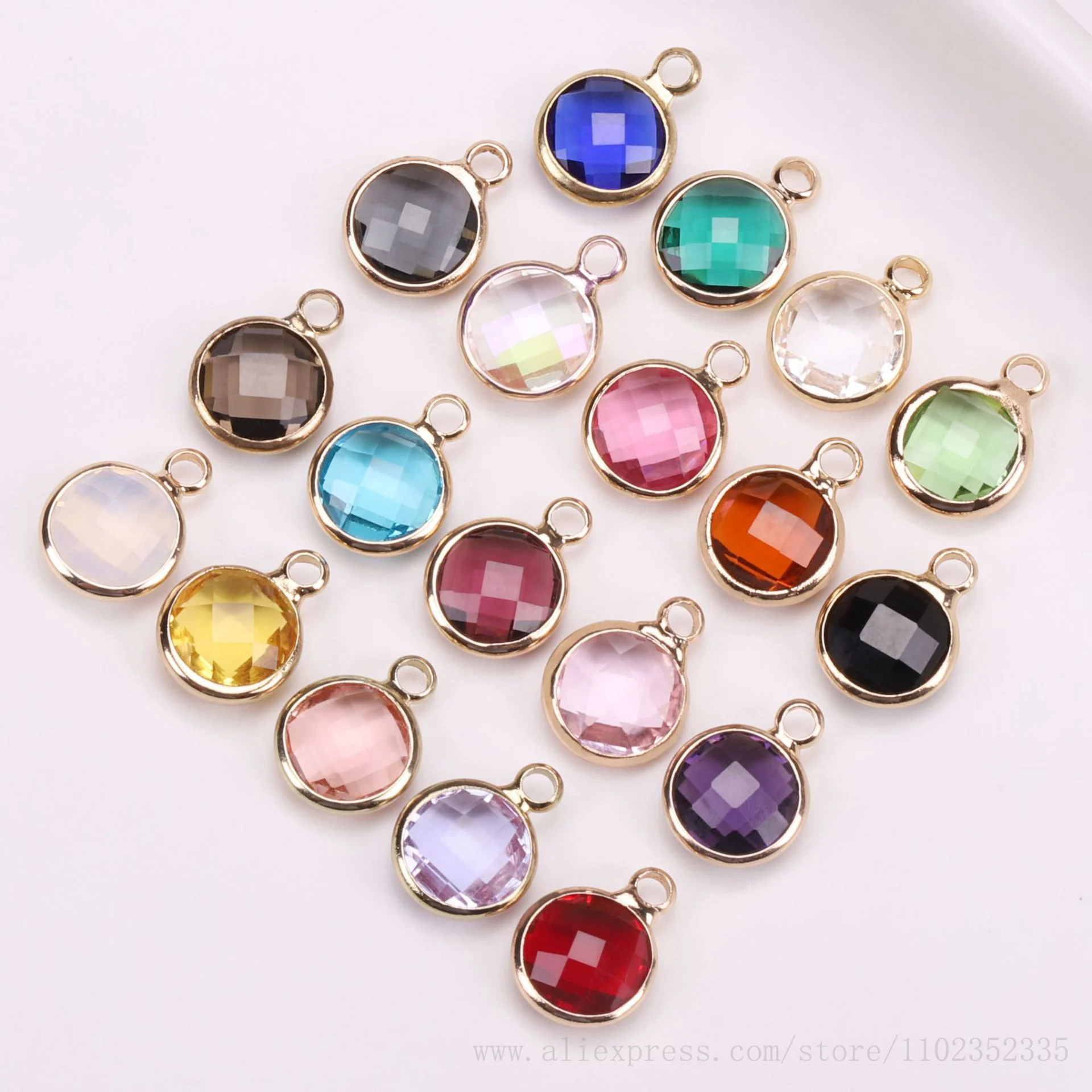 6mm Copper Glass 12 Birth Stone Pendant DIY Necklace Bracelet Birthstone Charms For Jewelry Making Charm Penda 50pcs/ Bag